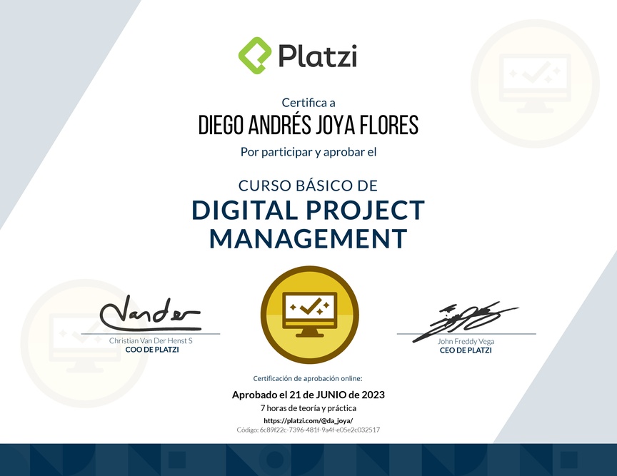 Diploma del Curso Básico de Digital Project Management