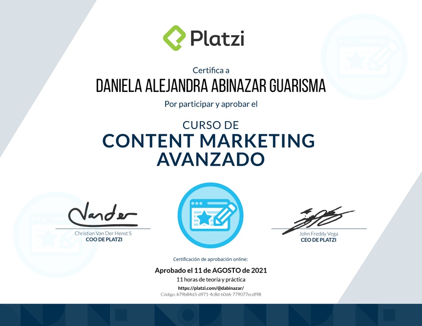 Diploma del Curso de Desarrollo de Estrategias de Content Marketing