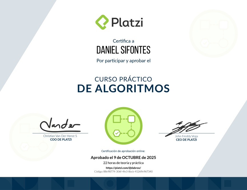 Diploma del Curso Práctico de Estructuras de Datos y Algoritmos
