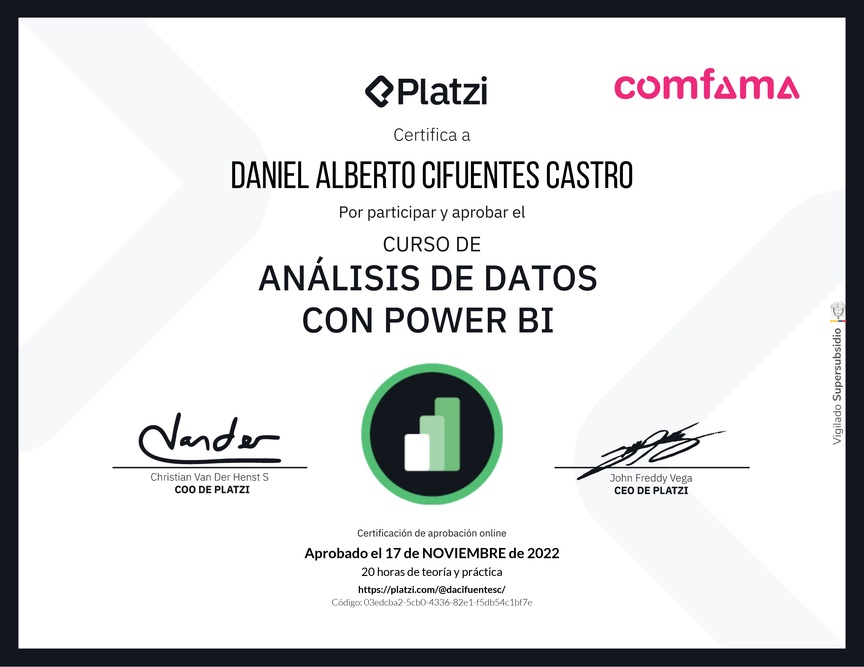 Diploma del Curso de Análisis de Datos con Power BI