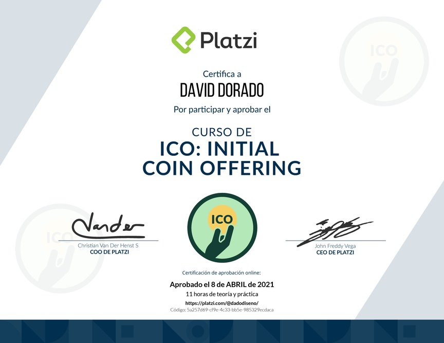 Diploma del Curso de ICO: Initial Coin Offering
