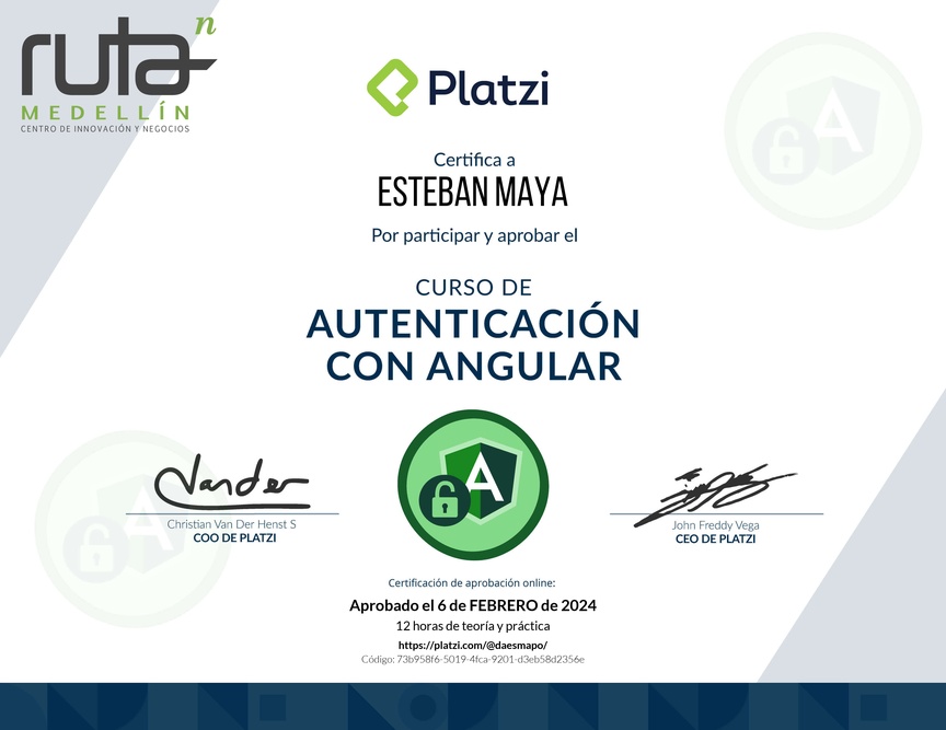 Diploma del Curso de Autenticación con Angular
