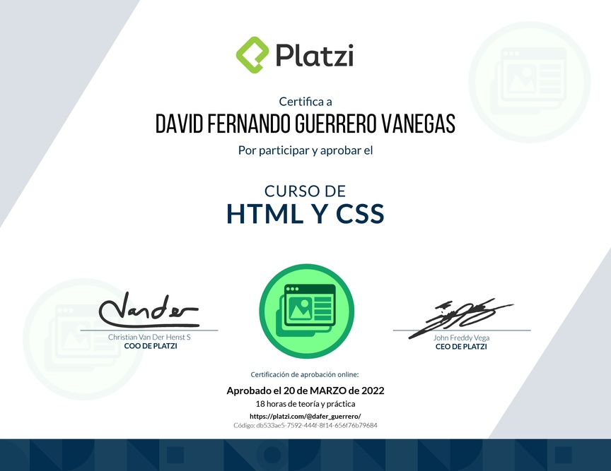 Diploma del Curso de HTML y CSS 2019