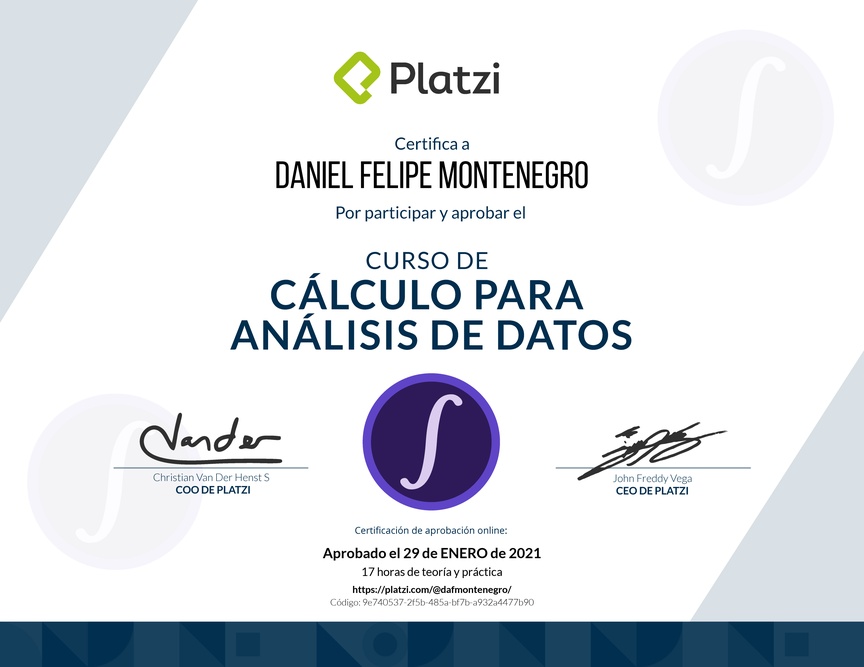 Diploma del Curso de Cálculo para Análisis de Datos
