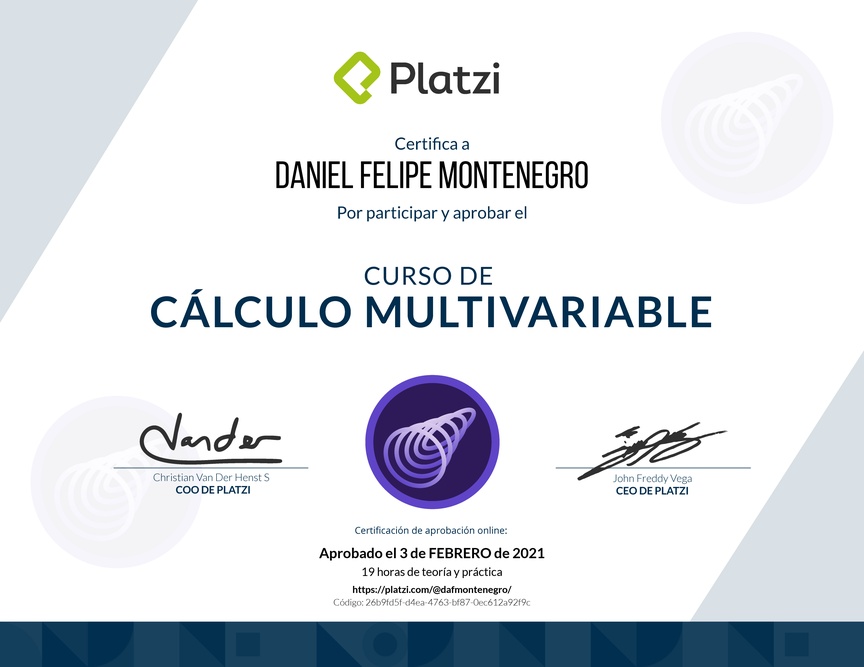Diploma del Curso de Cálculo Multivariable