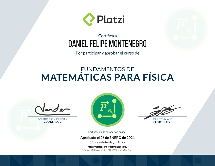 Diploma del Curso de Fundamentos de Matemáticas para Física