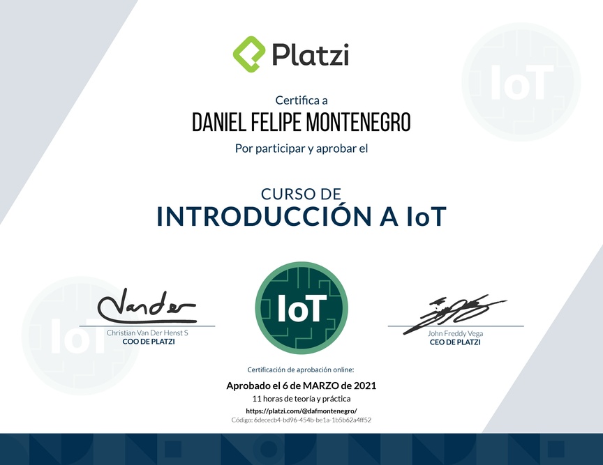 Diploma del Curso de Introducción al IoT