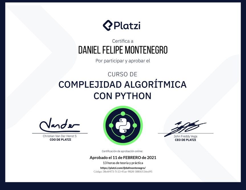 Diploma del Curso de Complejidad Algorítmica con Python