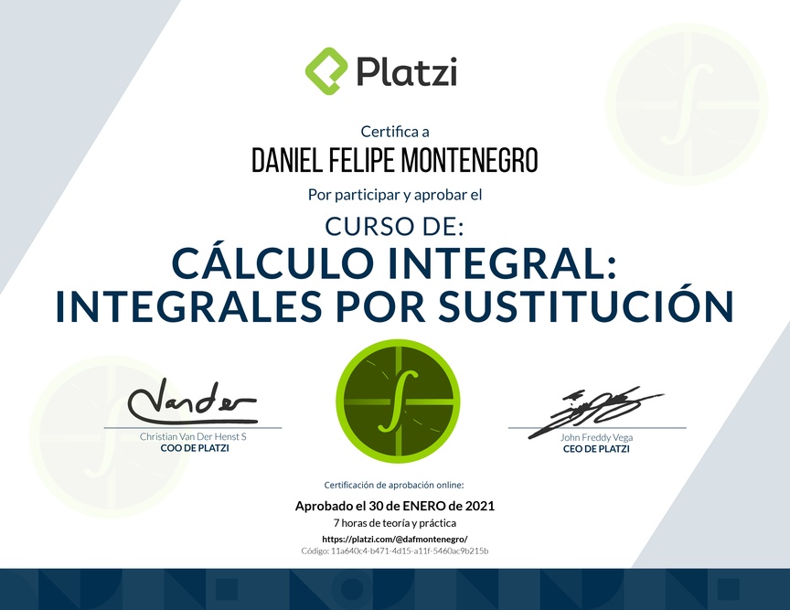 Diploma del Curso de Cálculo Integral: Integrales por Sustitución