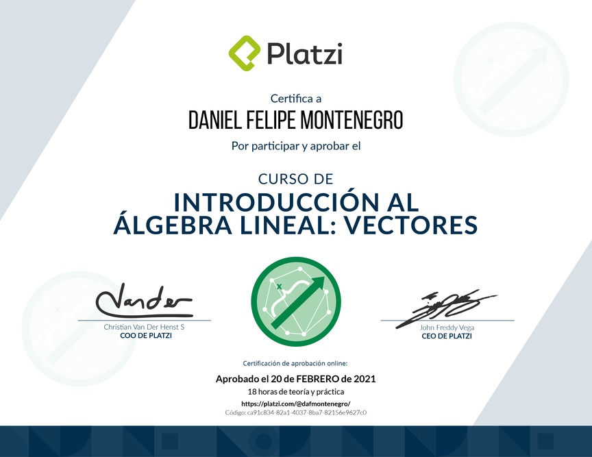 Diploma del Curso de Introducción al Álgebra Lineal: Vectores