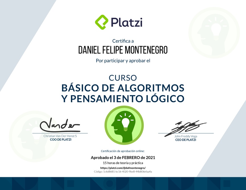 Diploma del Curso Básico de Algoritmos y Pensamiento Lógico