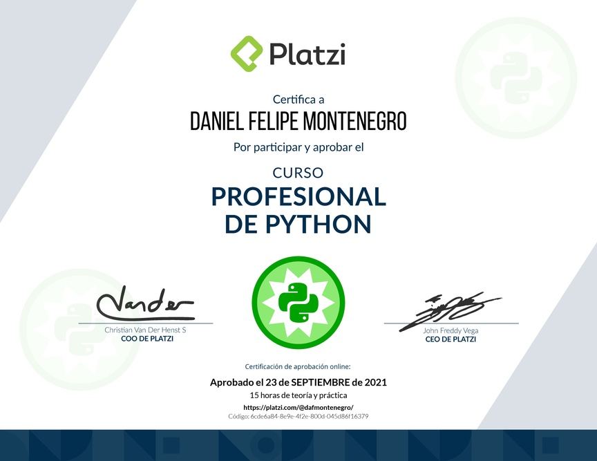 Diploma del Curso Profesional de Python