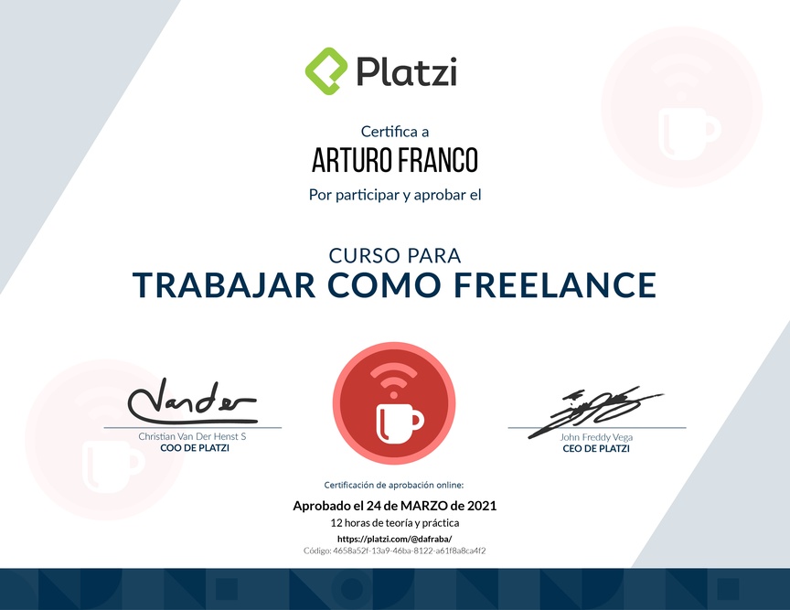 Diploma del Curso para Trabajar como Freelance