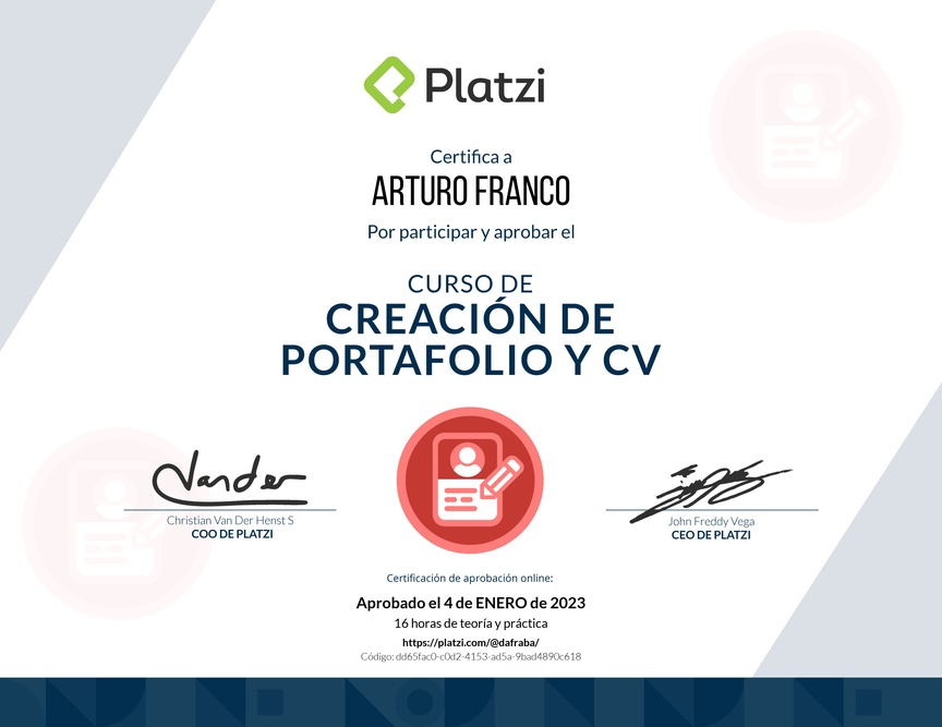 Diploma del Curso de Creación de Portafolio y CV