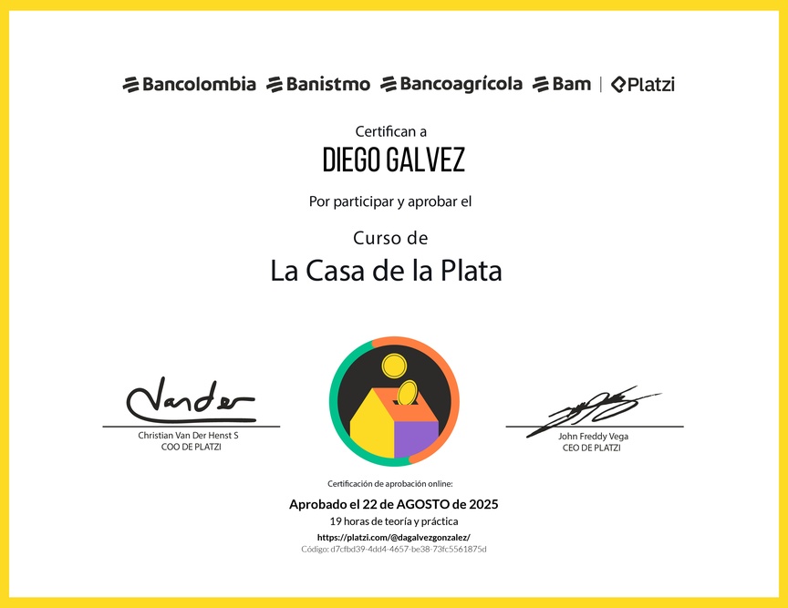 Diploma del Curso La Casa de la Plata Grupo Bancolombia