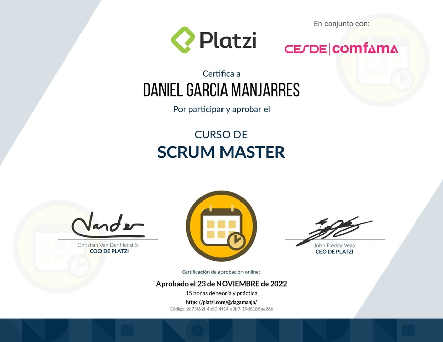 Diploma del Curso de Scrum Master
