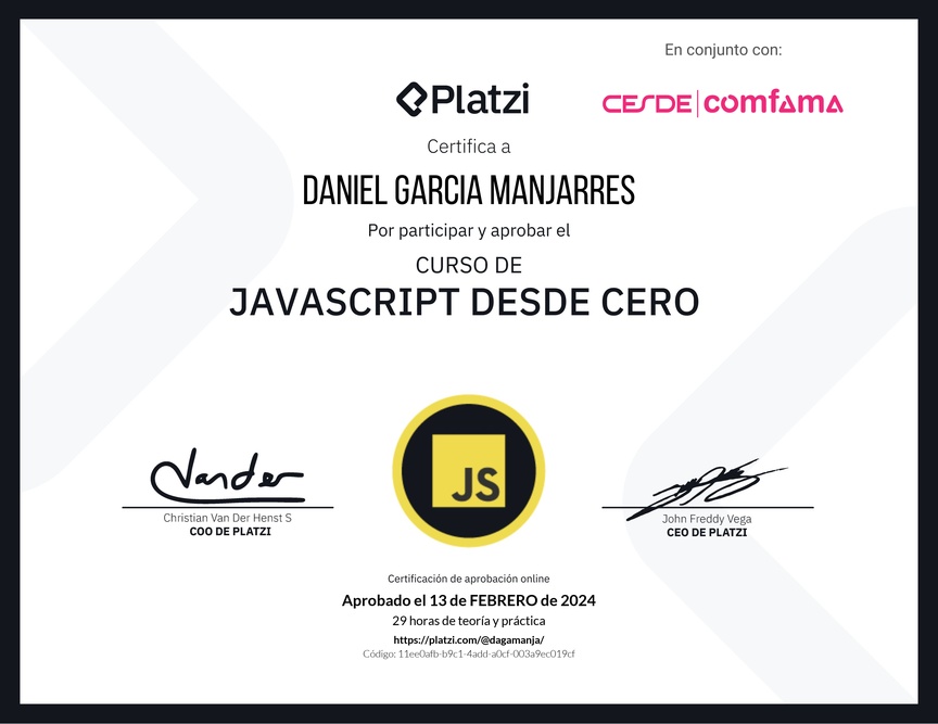 Diploma del Curso de JavaScript Desde Cero