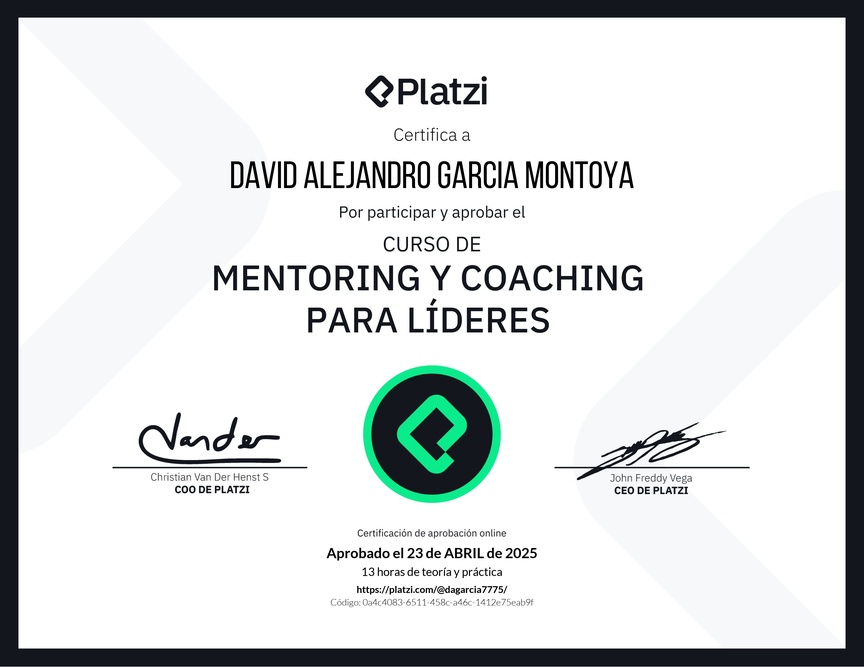 Diploma del Curso de Mentoring y Coaching para Líderes