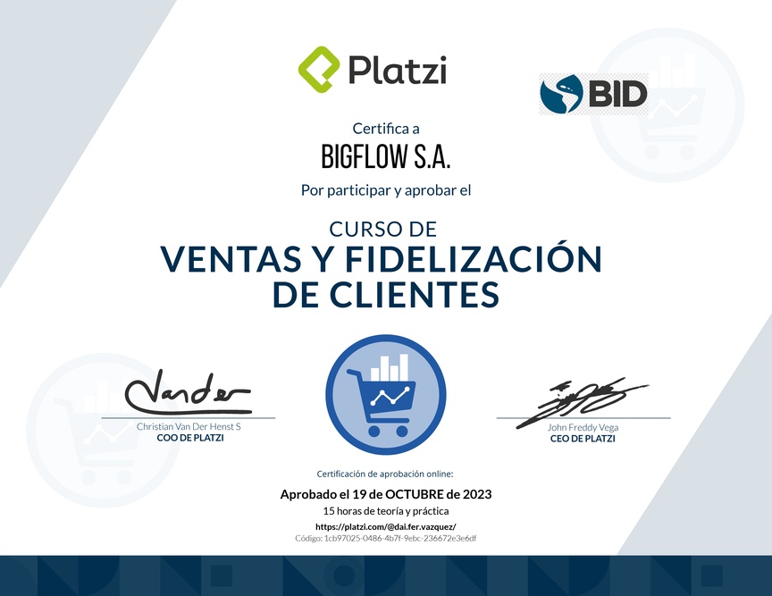 Diploma del Curso de Ventas y Fidelización de Clientes con Buyer Journey