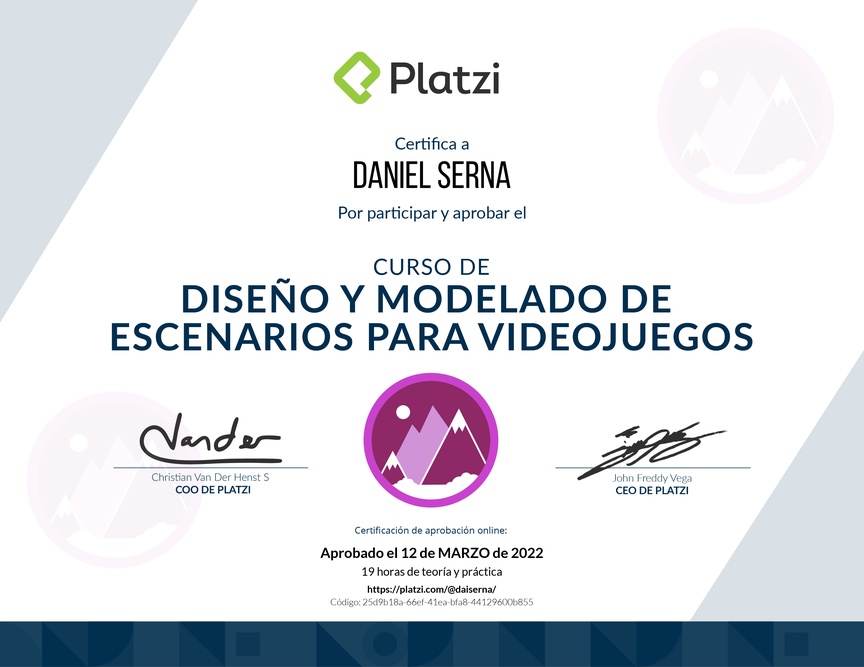 Diploma del Curso de Diseño y Modelado en Videojuegos
