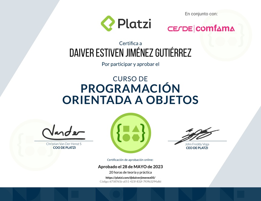Diploma del Curso de Programación Orientada a Objetos: POO