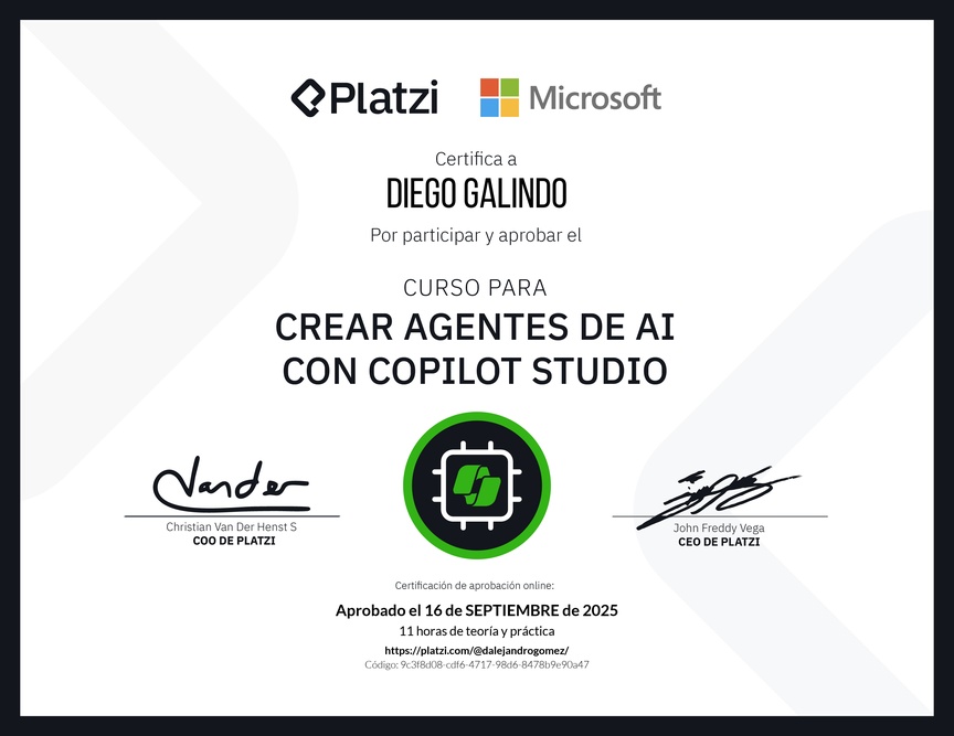 Diploma del Curso Gratis para Crear Agentes de AI con Copilot Studio