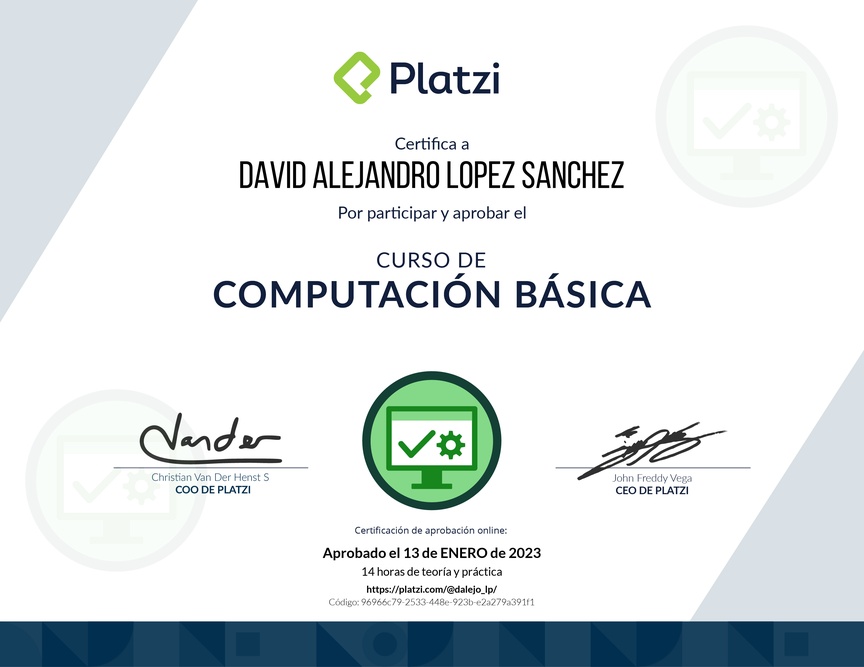 Diploma del Curso Básico de Computadores e Informática