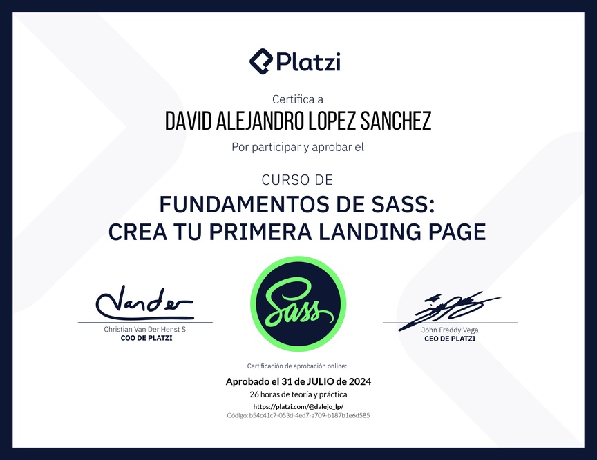 Diploma del Curso de Fundamentos de Sass: Crea tu Primera Landing Page