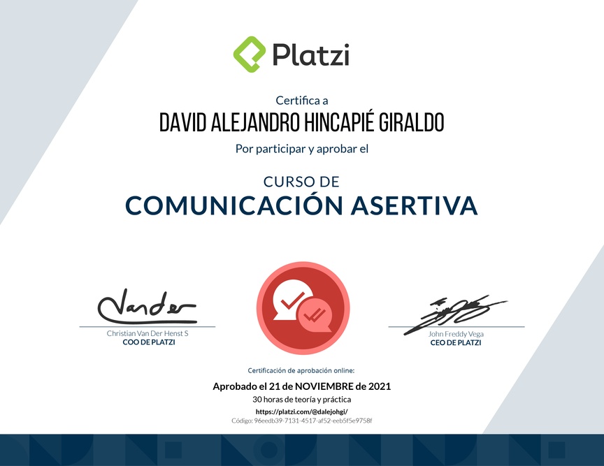 Diploma del Curso de Comunicación Asertiva para la Vida Personal y Profesional (2021)
