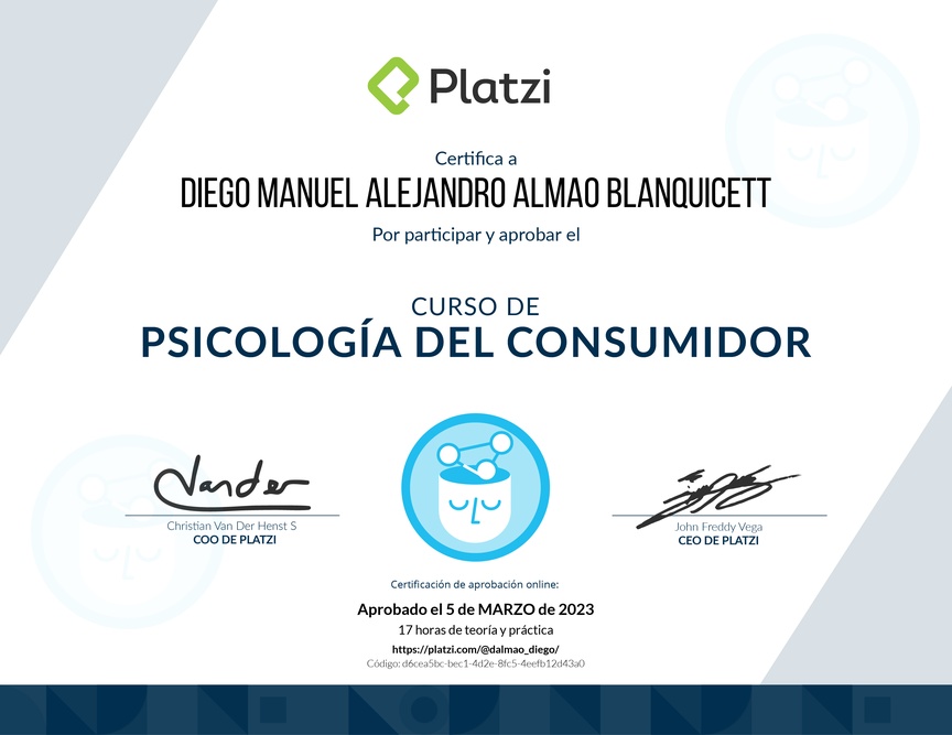 Diploma del Curso de Psicología del Consumidor