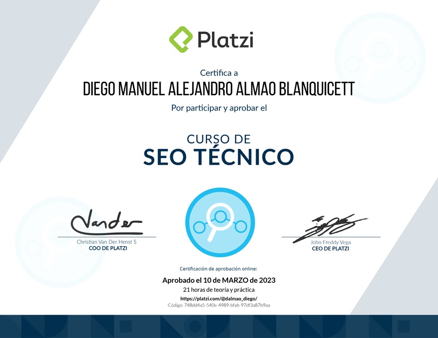 Diploma del Curso de Optimización de SEO Técnico