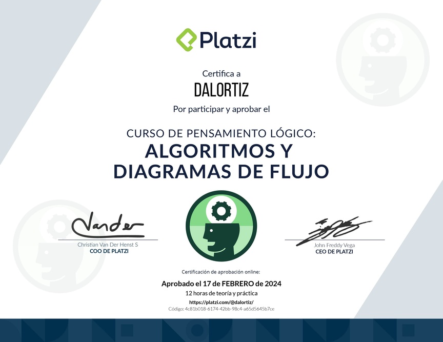 Diploma del Curso de Pensamiento Lógico: Algoritmos y Diagramas de Flujo