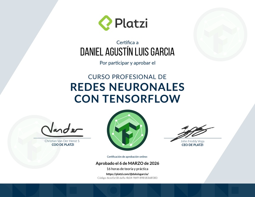 Diploma del Curso Profesional de Redes Neuronales con TensorFlow