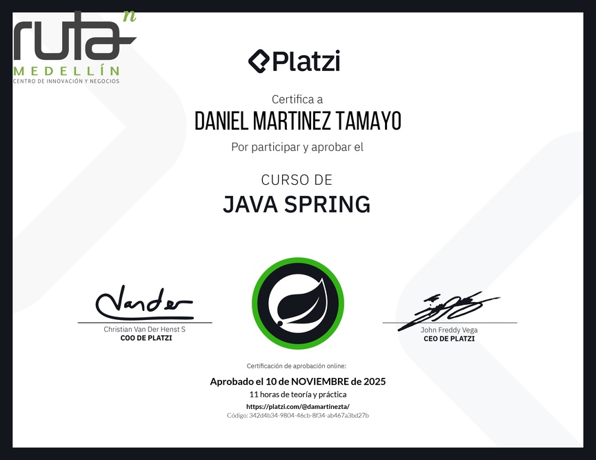 Diploma del Curso de Java Spring Boot
