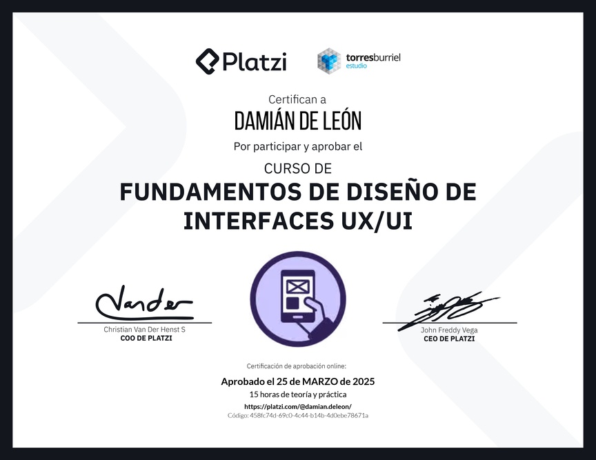 Diploma del Curso de Fundamentos de Diseño de Interfaces UX/UI
