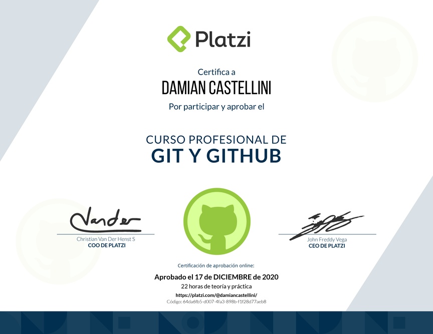Diploma del Curso Profesional de Git y GitHub
