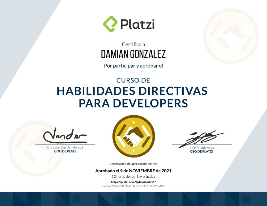 Diploma del Curso de Habilidades Directivas para Developers