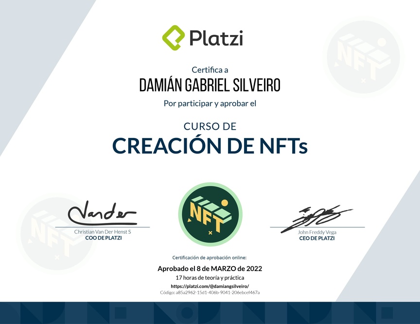 Diploma del Curso de Creación de NFT