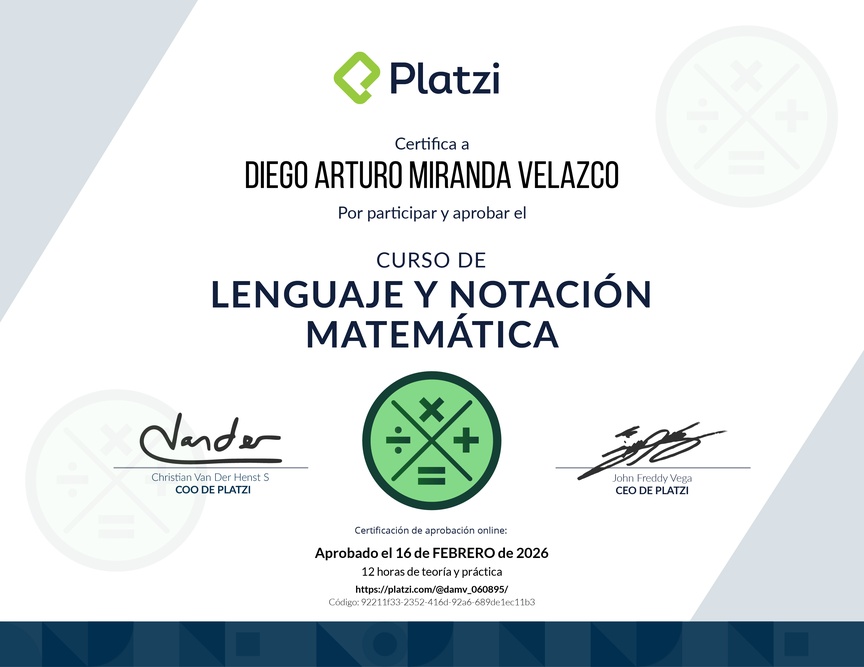 Diploma del Curso de Lenguaje y Notación Matemática