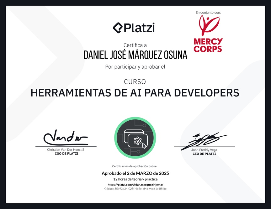 Diploma del Curso de Herramientas de AI para Devs