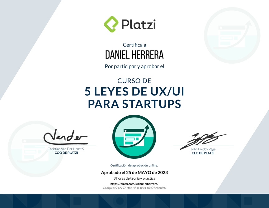 Diploma de 5 Leyes de UX/UI para Startups