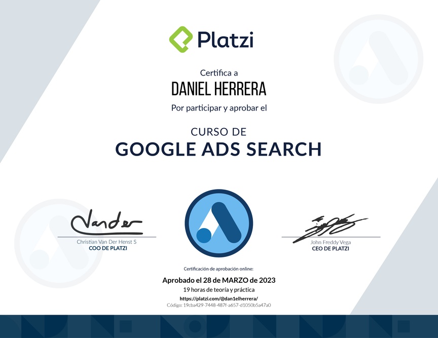 Diploma del Curso de Google Ads Search