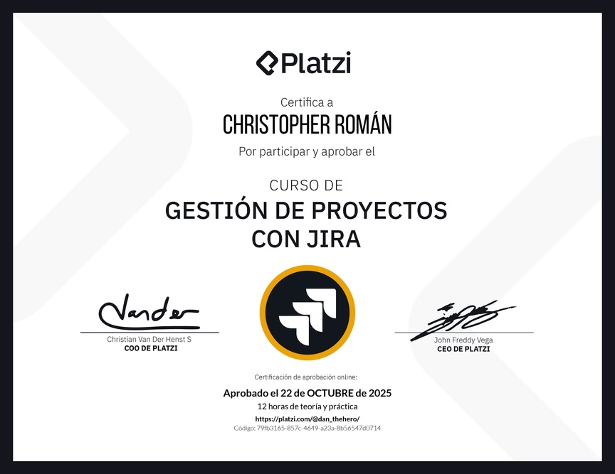 Diploma del Curso de Gestión de Proyectos con Jira