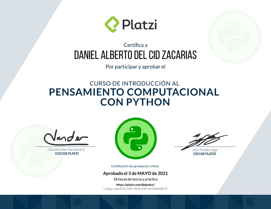 Diploma del Curso de Introducción al Pensamiento Computacional con Python