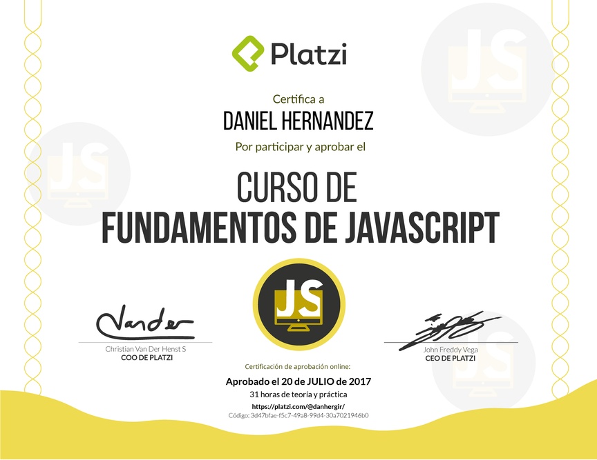 Diploma de Fundamentos de JavaScript 2017