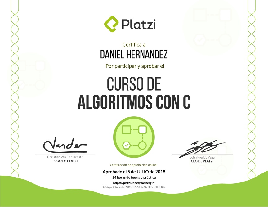 Diploma del Curso de Algoritmos con C 2017