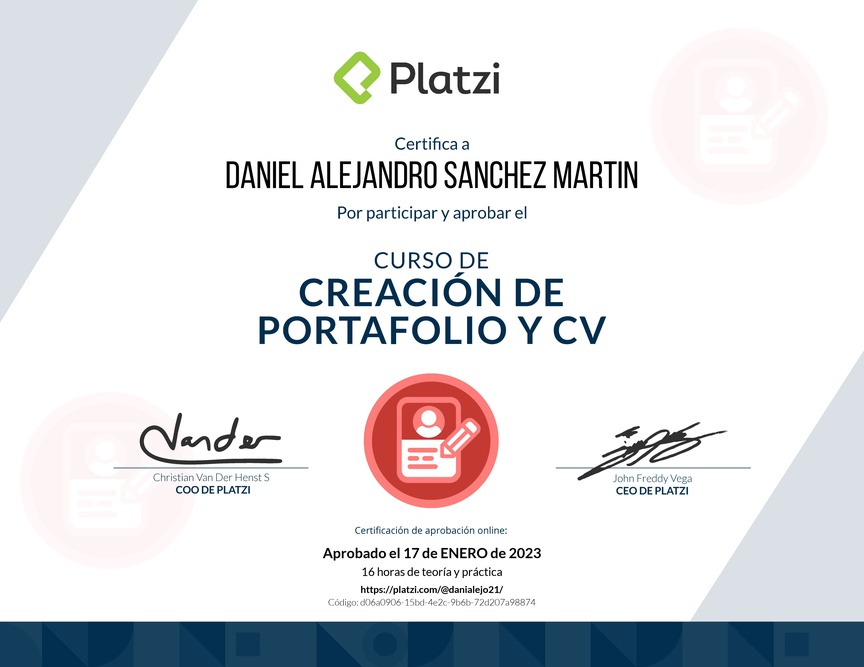 Diploma del Curso de Creación de Portafolio y CV