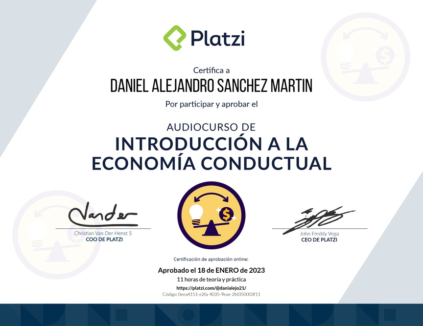 Diploma de Audiocurso de Introducción a la Economía Conductual