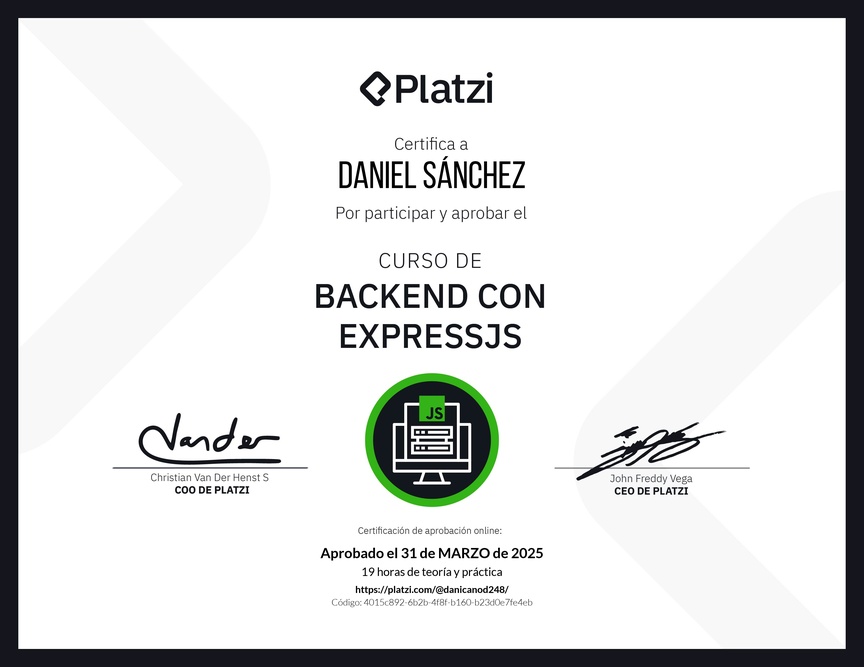 Diploma del Curso de Backend con ExpressJS