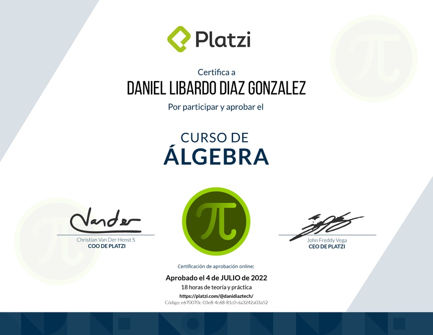 Diploma del Curso de Álgebra